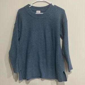 Waffle knit women’s blue stretchy crewneck sweater